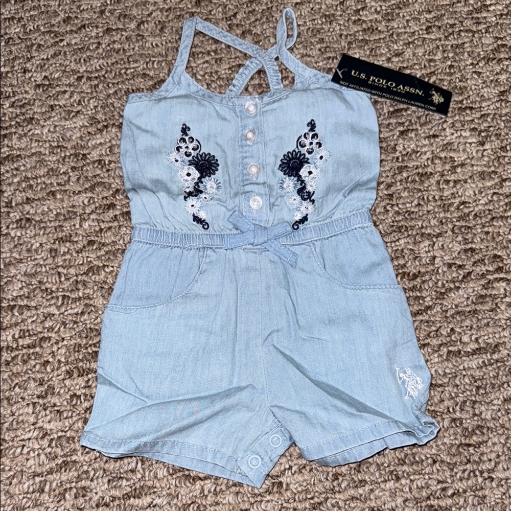 U.S. Polo Assn. Light Blue baby girl Romper